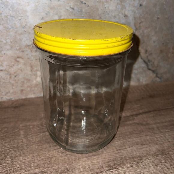 Vintage Peanut Butter Jelly Glass Jar with Yellow Metal Lid MCM Storage Decor 1 - Picture 1 of 5